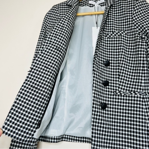 Veronica Beard Cottage Gingham Large Lapel Blazer in Black / White - Picture 6 of 16